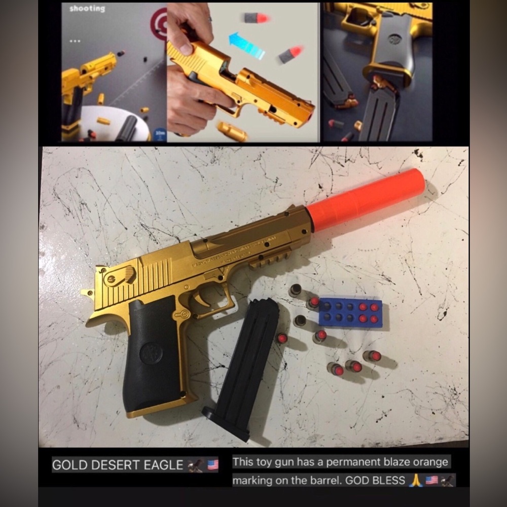 Toy Gun 🎯 🔫Soft Bullets & Shell Ejecting Magazine 24k GOLD Desert Eagle 50 cal